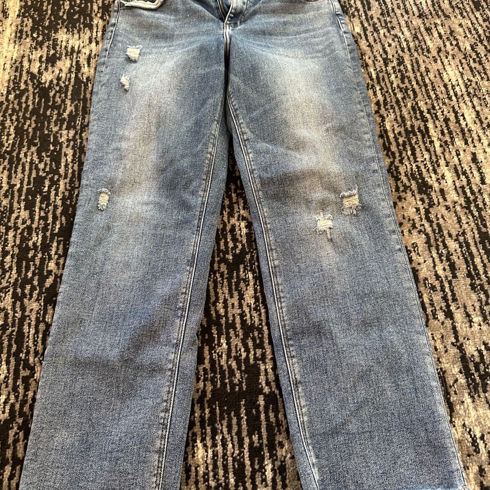 Blue Straight Leg Jeans with Natural Fading